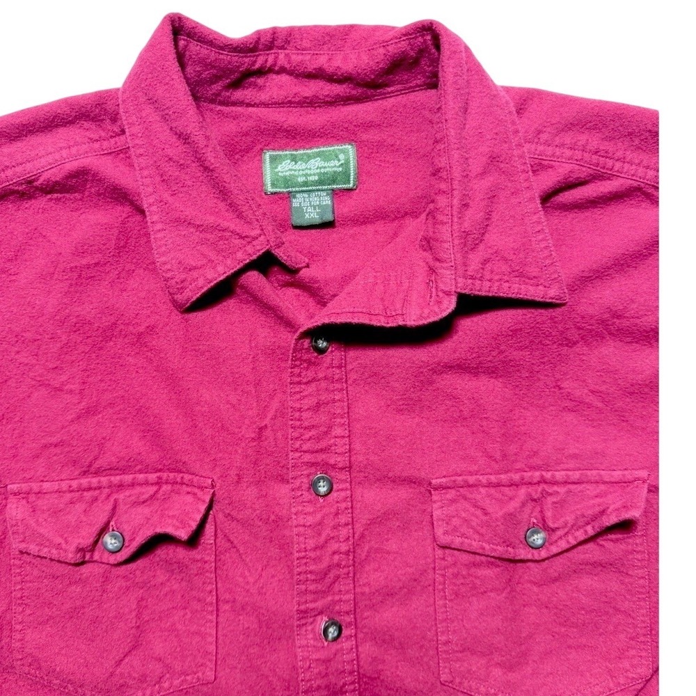 Eddie Bauer Vintage Flannel Shirt Mens XXL Tall Red Cotton‎ Long Sleeve Pockets